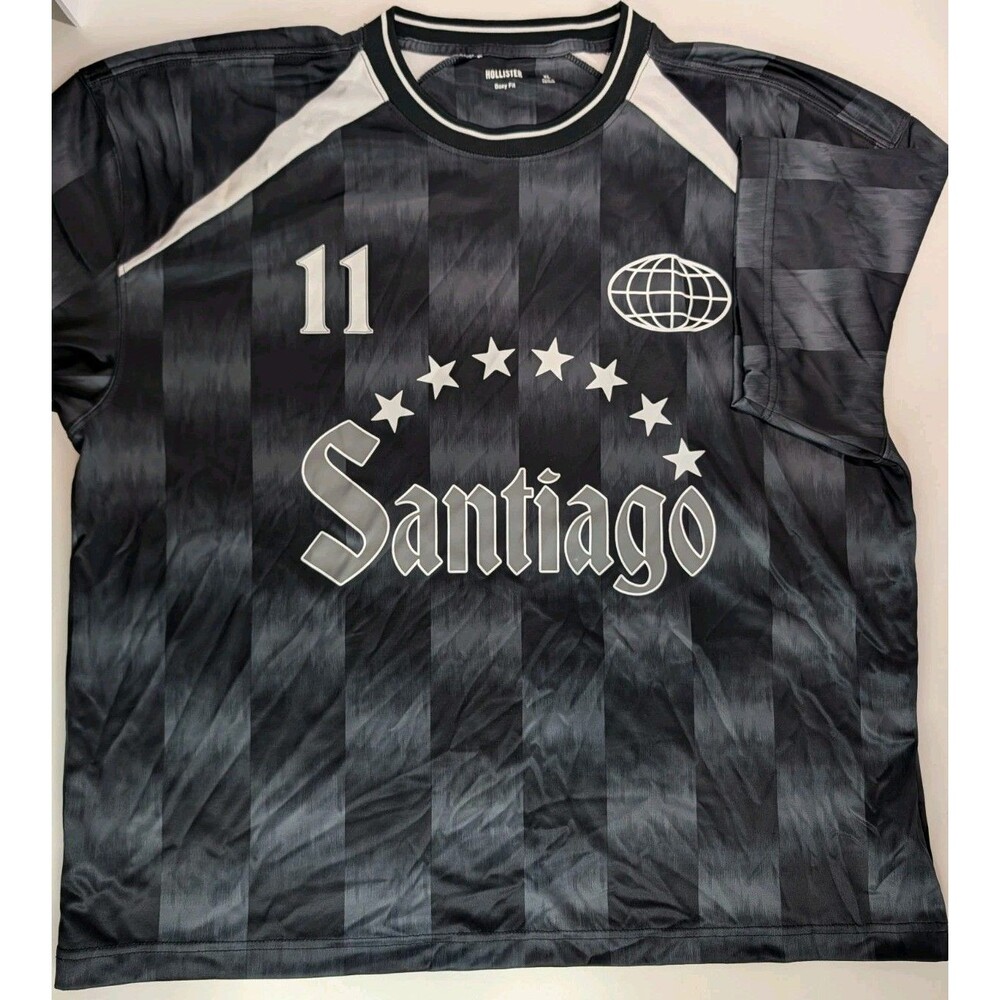 Hollister Boxy Santiago Graphic Soccer Jersey Mens XL Black Striped #11